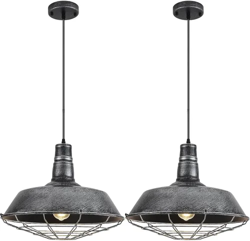 Miniatura 14 de Lámpara colgante negra de granja, luces colgantes grandes de 18.1 pulgadas, isla de cocina, lámpara colgante industrial con jaula de alambre, luz