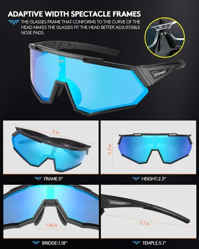 Miniatura 6 de Gafas de sol con protección UV, gafas de sol de ciclismo para hombres y mujeres, resistencia a los impactos Z87.1 para construcción Negro-hielo-azul