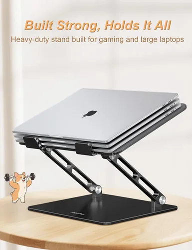 Miniatura 2 de Aoviho Soporte de computadora portátil ajustable para escritorio, plegable, portátil, ergonómico de aluminio con ventilación única