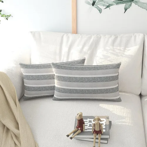 Miniatura 13 de 2 Piezas Fundas de Almohada Azul Marino Blanco a Rayas de Lino Suave Cuadradas Funda de Almohada Decorativa para Sofá con Cierre Oculto - 30,5 x