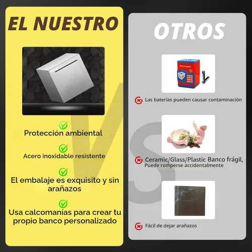 Miniatura 5 de hizgo Alcancía para adultos, caja de ahorros de acero inoxidable para ayudar al presupuesto y ahorrar debe romperse para acceder al dinero