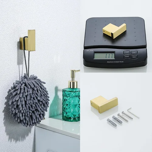Miniatura 7 de RANDOM Juego de 4 toallas de baño de oro cepillado, incluye toallero de 18 pulgadas y 2 ganchos de toalla de acero inoxidable para decoración