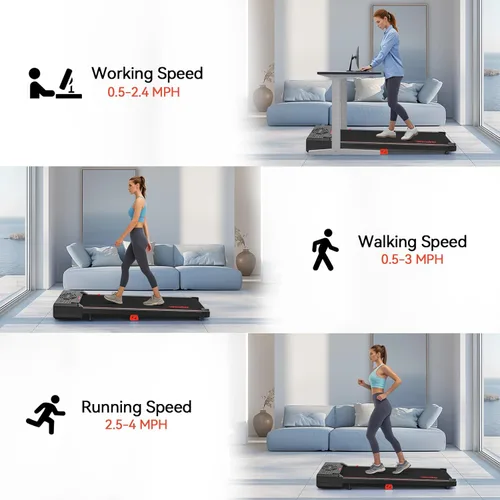 Miniatura 2 de WENOKER Caminadora portátil para oficina en casa, máquina de correr compacta y silenciosa, con control remoto y pantalla LED, sin instalación Azul