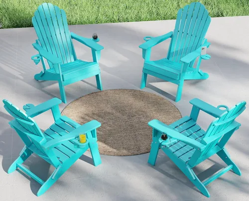 Miniatura 24 de Plawdlik Juego de 2 sillas plegables Adirondack de HDPE, sillas de patio al aire libre resistentes con soportes dobles para tazas, silla para Negro