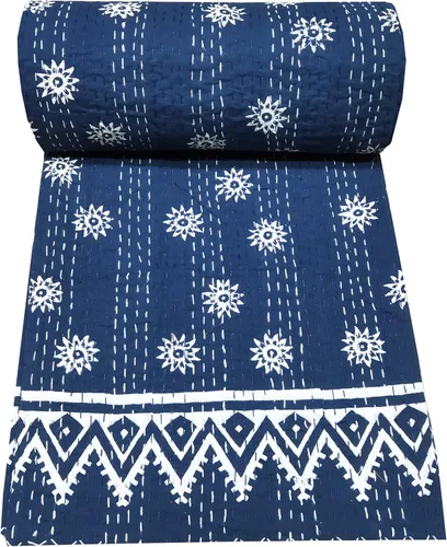 Miniatura 5 de Colcha Kantha con estampado floral a mano, colcha Kantha de algodón, colcha Kantha tamaño individual/queen, manta Kantha hecha a mano, manta Kantha