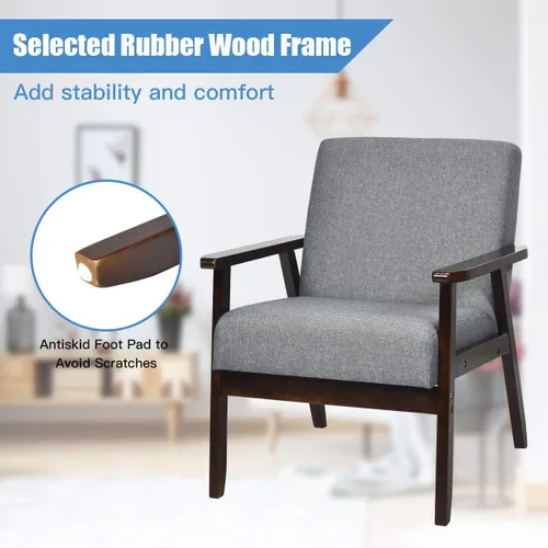 Miniatura 7 de Giantex Juego de 2 sillas decorativas modernas de mediados de siglo, sillón de tela retro, hecho de madera maciza, sillón tapizado de lino para sala