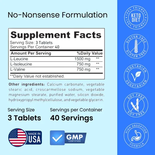 Miniatura 3 de Crazy Muscle Pastillas BCAA con la proporción perfecta 2:1:1 de aminoácidos de cadena ramificada suplemento – 1000 mg de BCAA por píldora