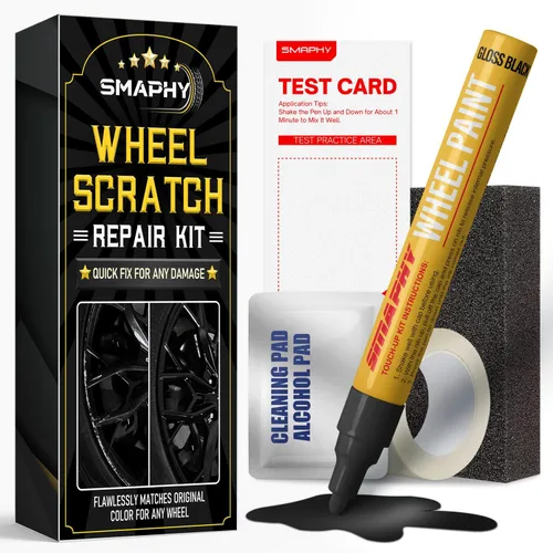 Kit de reparación de arañazos de rin, bolígrafo de pintura para reparación de rin de llantas, color negro universal para rines (negro brillante)