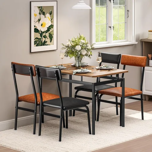 Miniatura 7 de Garvee Juego de mesa de comedor para 4, mesa de comedor y sillas de madera de 5 piezas, 4 sillas tapizadas de poliuretano, juego de comedor moderno