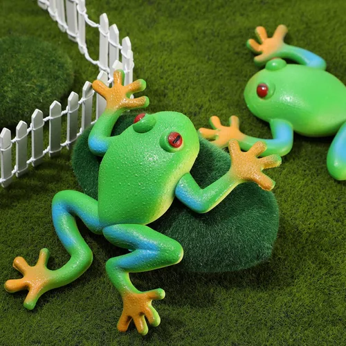 Miniatura 6 de 3 piezas de juguetes de rana de goma para niños, figuras realistas de rana verde, modelos de animales de anfibios de la selva tropical, juguetes