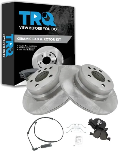 Miniatura 37 de TRQ Kit de rotor de freno trasero y pastillas de cerámica Posi premium compatible con camioneta Chevy GMC