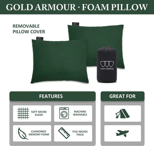 Miniatura 2 de Gold Armour Almohada de espuma viscoelástica para campamento, compactas compresibles para mochileros, hamacas y viajes para niños y adultos,