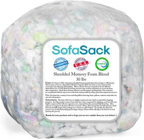 Relleno de espuma triturada Sofa Sack: Relleno de espuma viscoelástica para pufs, camas de perro y almohadas, 13.6 kg, multicolor