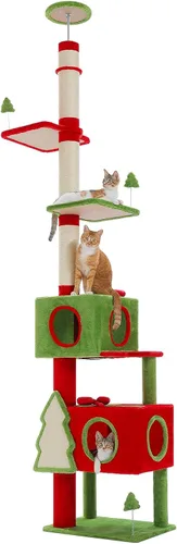 Miniatura 12 de PETEPELA Torre para gatos de 5 niveles de piso a techo, altura del árbol para gatos (95-107 pulgadas), ajustable, árbol de escalada alto con poste