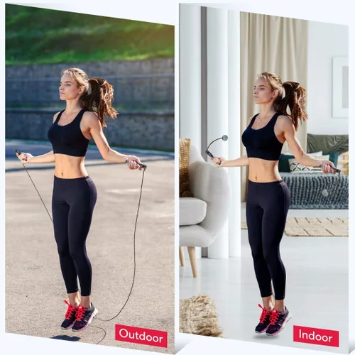 Miniatura 3 de Cuerda de saltar, cuerda de saltar con peso para fitness, cuerda de saltar con contador, asas pesadas, longitud ajustable, cuerda de salto
