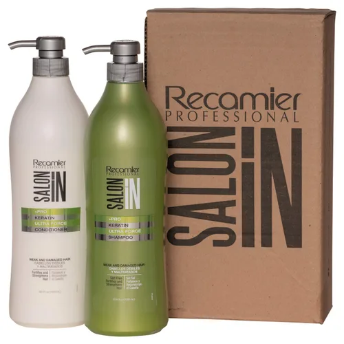 Salon In by Recamier | Keratin Ultra Force - Juego de champú y acondicionador para el cabello (33.8 fl oz / 33.8 fl oz) | Reparación y fuerza