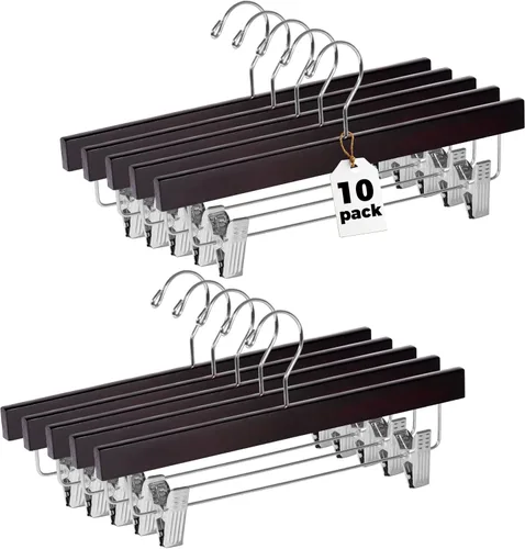 Miniatura 25 de Quality Hangers Perchas de madera para pantalones, paquete de 20 ganchos giratorios para ropa, falda de madera de loto, pantalones, pantalones