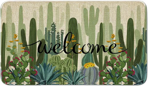 Miniatura 20 de Tapete de bienvenida para puerta de exterior, color verde cactus, 36 x 24 pulgadas, antideslizante, lavable, tapete para puerta de entrada