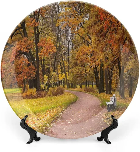 Miniatura 20 de XISUNYA Plato decorativo de 8 pulgadas, plato de vajilla de otoño, coloridas hojas de arce otoñales de noviembre, placa de exhibición de cerámica