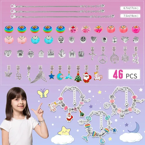 Miniatura 6 de Kit de fabricación de pulseras con dijes para niñas, juguetes de unicornio para niñas de 6, 7, 8, 9, 10+ años, kit de joyería DIY para niñas de 8 a
