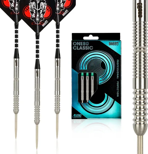 Miniatura 13 de ONE80 - Dardo de punta de acero profesional de tungsteno 90% VHD, estilo barril con vuelos extra, ejes y sacapuntas, caja de regalo con empaque