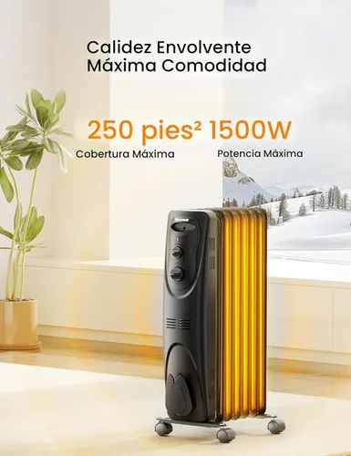 Miniatura 2 de PELONIS Calentador de radiador para grandes espacios, radiador eléctrico lleno de aceite, dos perillas, 1500 W, calentador de espacio silencioso, 3