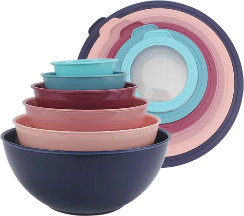 Miniatura 39 de COOK WITH COLOR - Tazones para mezclar anidables, juego de 12 tazones de plástico con tapas, aptos para microondas (menta degradada)