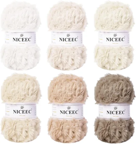 Miniatura 117 de NICEEC Hilo de Pelo Sintético Super Suave, Grueso y Esponjoso, Hilo de Pestañas para Crochet y Tejido (Longitud Total 192m/9.1kg) - Otoño/300g