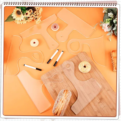 Miniatura 7 de Frienda 6 plantillas de tablero de charcutería, plantilla de enrutador acrílico, tabla de cortar para carpintería, mango grueso con 3 bolígrafos
