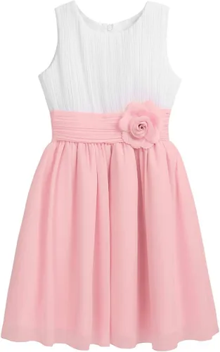 Miniatura 4 de YiZYiF Vestido plisado de gasa sin mangas para niña de las flores, vestido de dama de honor