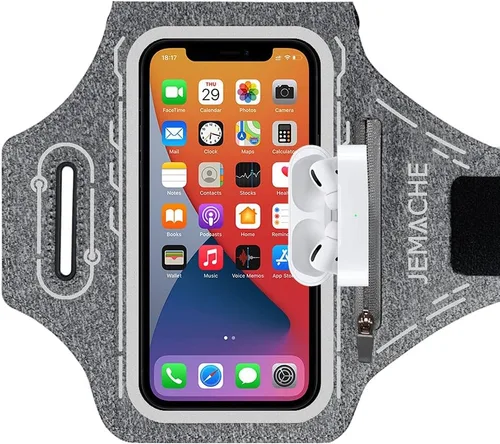 Miniatura 10 de Brazalete para iPhone 17 16 15 14 13 12 Pro con soporte para Airpods, entrenamiento de gimnasio y correr (negro)