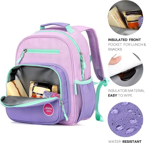 Miniatura 3 de mibasies Mochila para niñas y niños, ideal para niños y niñas, mochila para preescolar jardín de infantes y primaria, Púrpura claro, Niñito-12