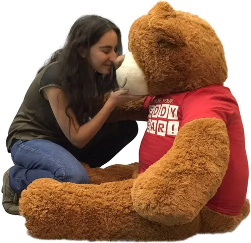 Miniatura 2 de Big Plush Oso de peluche gigante de 5 pies con camiseta Let Me Be Your Teddy Bear de 60 pulgadas, suave, color marrón canela, enorme oso de peluche