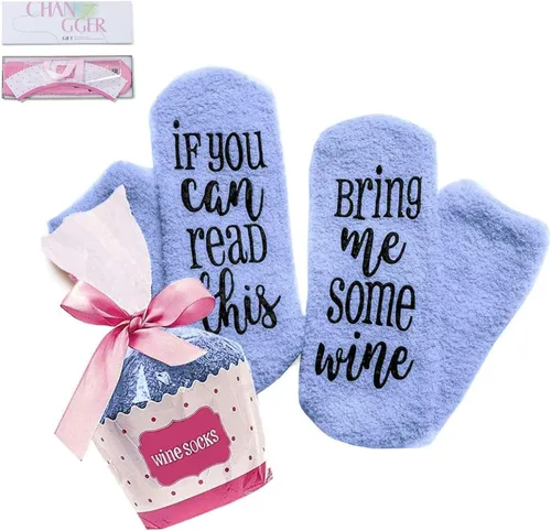 Miniatura 17 de CHANGGER Calcetines unisex con texto en inglés "If You Can Read This Bring Me Some Fuzzy Funny Saying Crew Socks Christmas Unisex Gift
