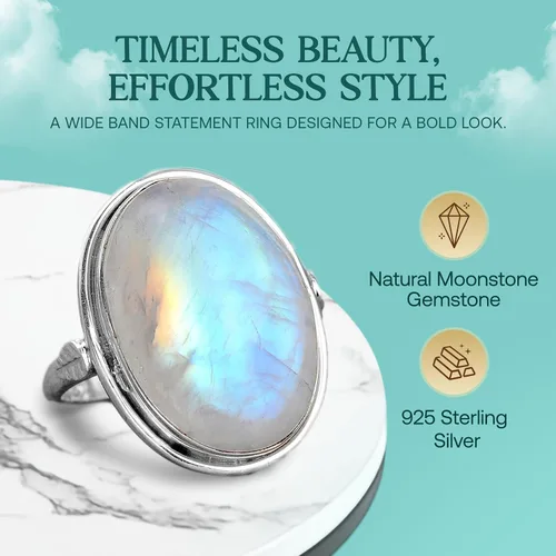 Miniatura 6 de Anillo de plata de ley Boho-Magic con piedra lunar para mujer Joyería boho con piedra preciosa ovalada Anillo de piedra lunar arcoíris Regalo