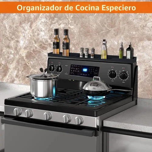 Miniatura 3 de AWOKE Estante superior para estufa de 30 pulgadas, estante magnético de material de silicona para estufa, 3 particiones funcionales, organizador