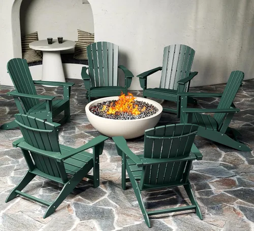 Miniatura 33 de BRIOPAWS - Juego de 2 sillas Adirondack Tamaño grande Silla para hoguera Plástico HDPE Para todo tipo de clima para terraza, al aire gris