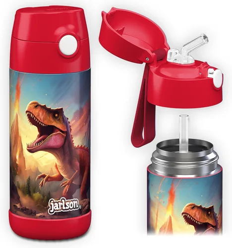 Miniatura 28 de Jarlson® CHARLI - Botella de agua para niños [12 onzas], botella térmica de acero inoxidable con pajilla, botella de agua aislada a prueba