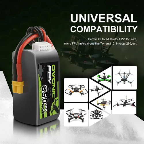 Miniatura 3 de OVONIC 80C 4S 850mAh Lipo Batería 14.8V con XT30 Plug para Cinewhoops 2pcs