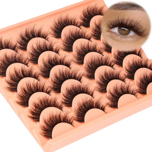 Miniatura 2 de ALICROWN - Pestañas postizas peludas, pestañas postizas naturales, pestañas postizas de visón completo, pestañas rizadas C, paquete de 12 pares