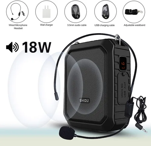 Miniatura 7 de Amplificador de voz personal para profesores - Altavoz portátil con micrófono de auriculares con cable de 18 W, impermeable, IPX5, cintura mejorador