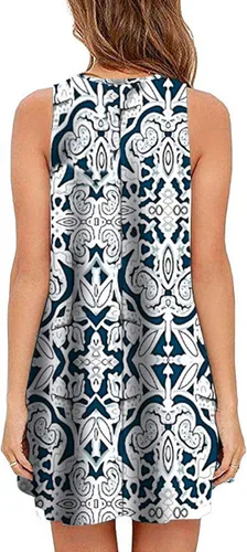 Miniatura 2 de Tanst Vestido sin mangas para mujer, estampado damasco, para verano, con bolsillos (S-3XL)