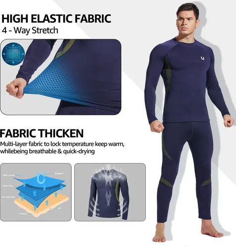 Miniatura 3 de UNIQUEBELLA Men's Thermal Underwear Sets Top & Long Johns Fleece Sweat Quick Drying Thermo Base Layer