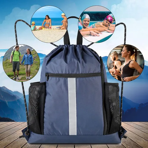 Miniatura 6 de BeeGreen Mochila deportiva con cordón y compartimento para zapatos y dos soportes para botellas de agua
