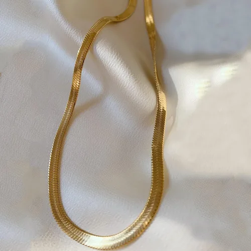 Miniatura 4 de Collar de cadena de serpiente chapada en oro de 14 quilates, collar de espiga para mujer, collar de cadena plana relleno de oro para mujeres