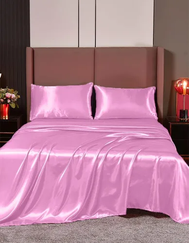 Miniatura 14 de Juego de sábanas de satén de seda de 4 piezas Sábana bajera Sábana encimera Funda de almohada Calidad de hotel sedoso suave y lujoso