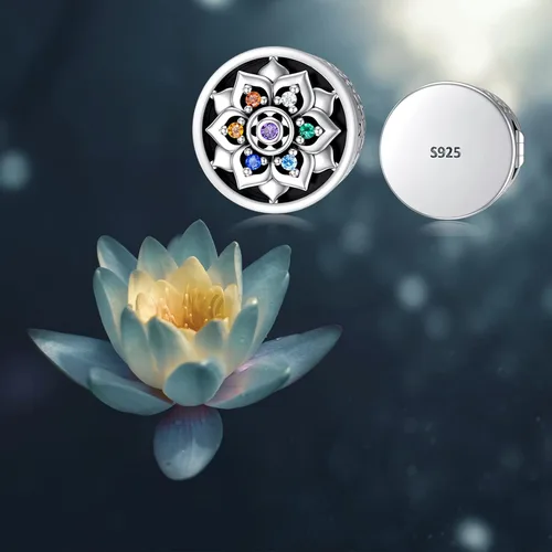 Miniatura 5 de PEIMKO Dijes personalizados de loto, girasol, margarita, mal de ojo, cuentas de plata de ley, cuentas de foto de flor de serpiente, collar de regalo