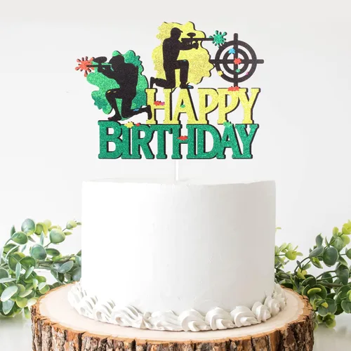 Miniatura 7 de Paintball - Decoración colorida para tartas de feliz cumpleaños, juego de disparos de feliz cumpleaños, suministros de fiesta de paintball para niños