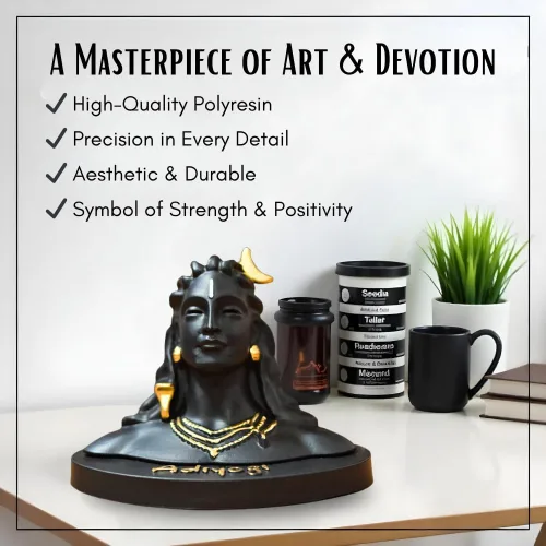 Miniatura 6 de HOME ARCHIVE Estatua de Lord Adiyogi con detalles dorados para tablero de instrumentos del automóvil, decoración de la oficina en el hogar, resina