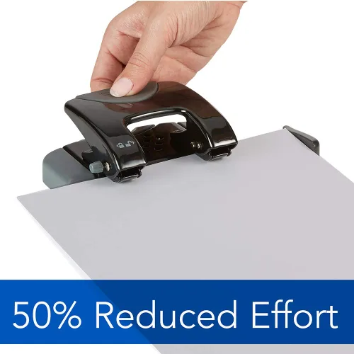 Miniatura 4 de Swingline Perforadora de 2 agujeros, SmartTouch con guía de borde, capacidad de perforación de 20 hojas, requiere poca fuerza, negro/gris, paquete